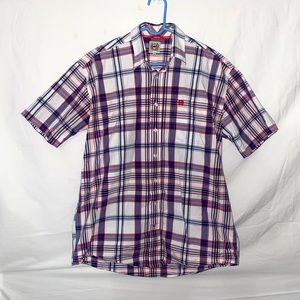 Cinch Western Button Down Short Sleeve Shirt - Plaid / Red-Blue - Sz M